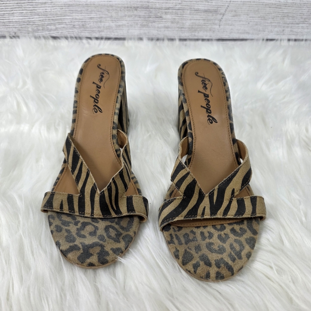 Free People Charlie-V Block Heel Sandal Tiger Leopard Zebra Print